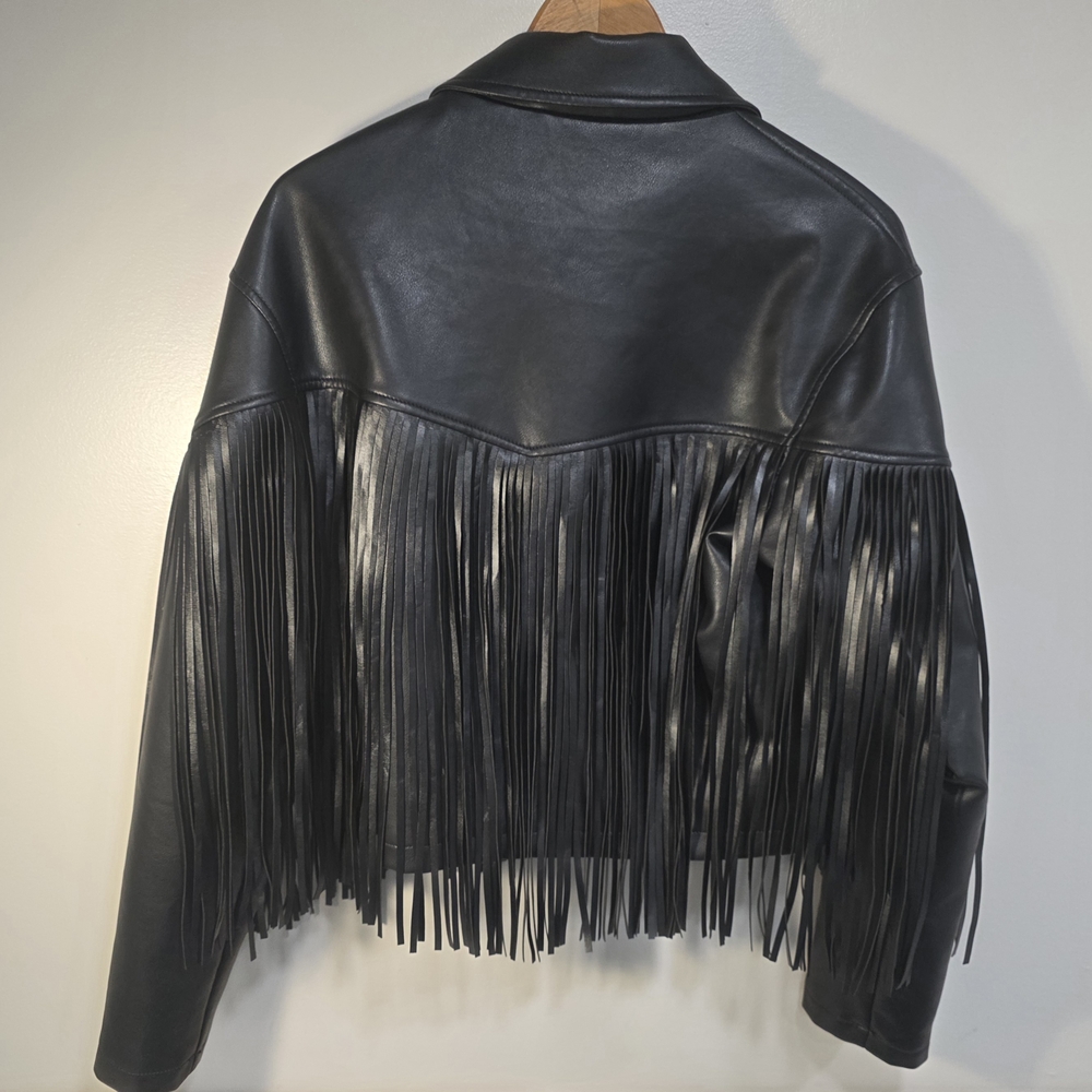 Azalea Wang Black Fringe Leather Jacket - Picture 2 of 8